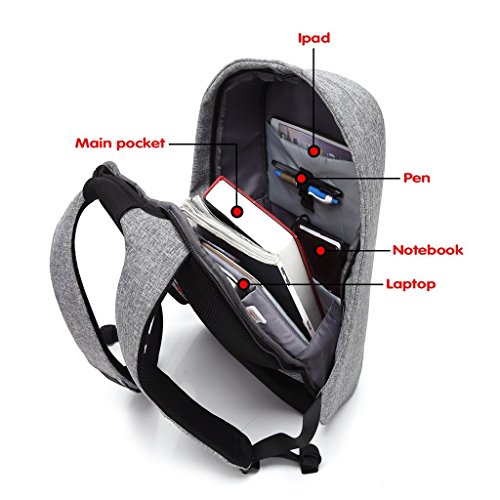 15.6 inch USB Charging Laptop Backpack, UBaymax Anti Theft Security Backpack Waterproof Lightweight Computer Notebook Bag Canvas Daypack for Men Women School Business Travel Outdoor Activities (Grey) - Thumbnail 4