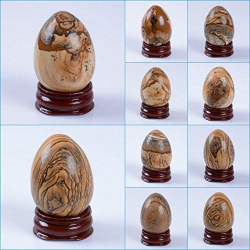 40x30mm Picture jasper healing 1.6" eggs shaped carving decor wood stand