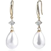 Desnuage Pearl Drop Earrings with Cubic Zirconia and Pearl Elegant Wedding Jewelry Gift for Women - Silver & Gold