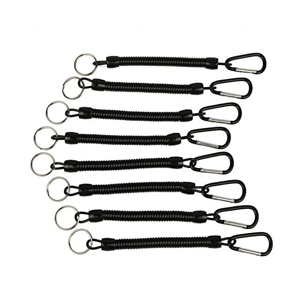 Shelure-Black-Fishing-Lanyard-Accessories-Plastic-Retractable-Coiled-Tether-with-Carabiner-for-Pliers-Lip-Grips-Tackle-Fish-Tools-Pack-of-8