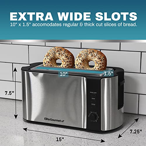Elite Gourmet ECT3100 Long Slot 4 Slice Toaster, Reheat, 6 Toast