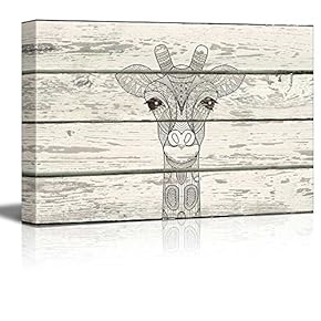 Zentangle Giraffe Artwork - Rustic Canvas Wall Art Home Art - 12x18 inches