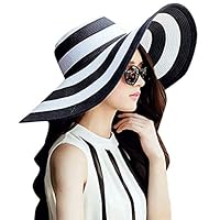 Geetobby Beach Hats for Women Floppy Sun Stripes Woven Elegant Hats UPF 50+ Multicolor Pattern Sun Hat