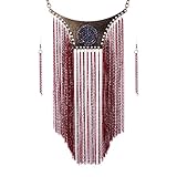 QIYUN.Z Funky Long Tassel Chain Bling Rhinestone Tribal Jewelry Necklace Earrings Set
