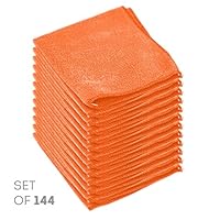 Super Soft Microfiber Cleaning Cloth - Set of 144 Orange Washcloths - 12 x 12 Inches - By Etienne Alair