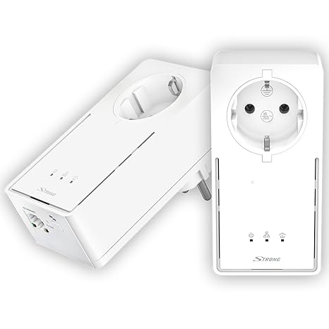 STRONG Powerline 1200 Kit Netzwerkadapter (1200 Mbit/s, integrierte Steckdose, Fast-Ethernet-LAN, Powerlan) weiß