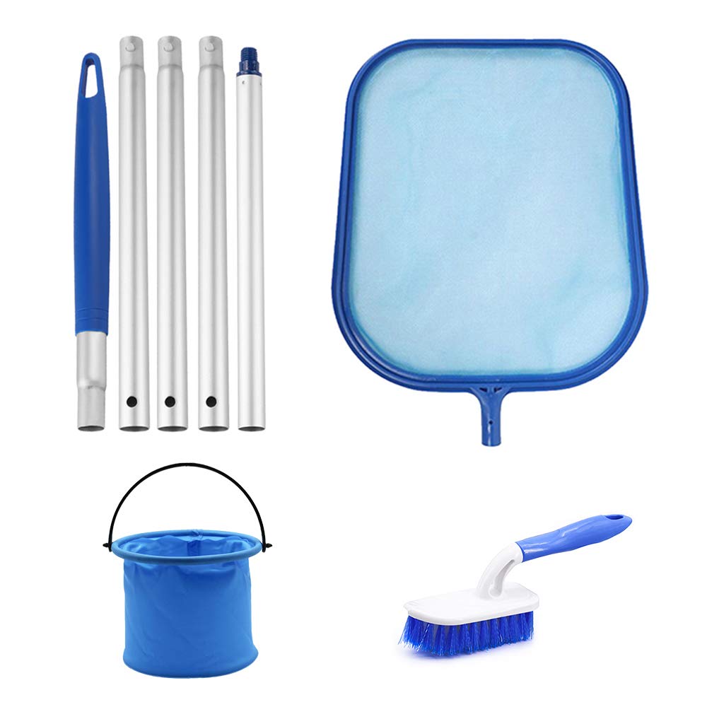 Lifreer Hot Tub Cleaning Kit Pool Skimmer Net Set with 5 Pole Section, Paddling Pool Brush and Collapsible Bucket for Cleaning Swimming Pool, Hot Tub and Spa