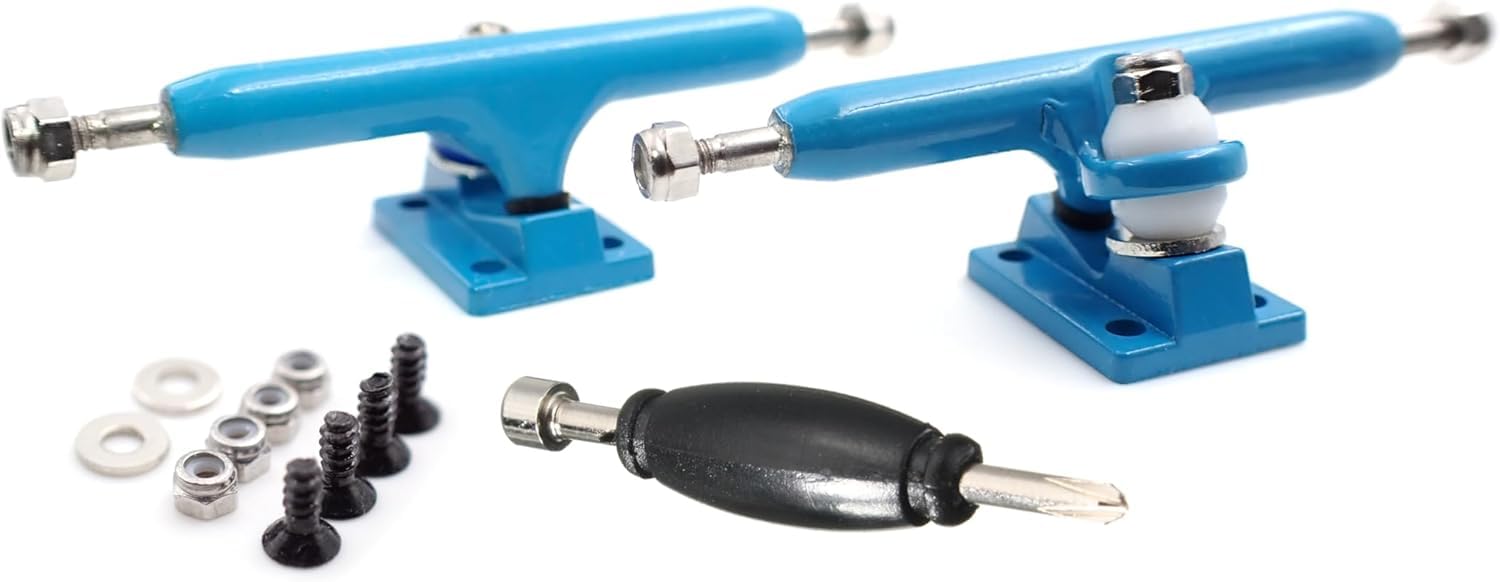 SPITBOARDS 32 mm Fingerboard Pro Trucks by, Real Lock Nuts, Single Axis, Kingpins, Rubber O-Ring Urethane Bushings, Optimised Hanger, Width 32 mm for Fingerboard Tuning & Assembling (Blue)