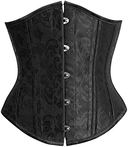 Ecilu Women's 26 Steel Boned Vintage Brocade Underbust Waist Training Steampunk Corset Black Small