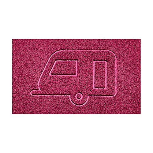 Nicoman Embossed Spaghetti Door Mat Dirt-Trapper Jet-Washable Doormat 70x43cm (Pink, CARAVAN Shape) - Use Indoor or Sheltered Outdoor