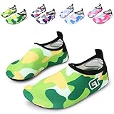 L-RUN Little Kids' Lightweight Swim Water Shoes Slip on Beach Aqua Socks for Surfing Yoga Green 12.5-13=EU 30-31
