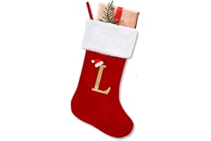 ALIBBON 20 Inches Monogram Christmas Stockings with Initials Large Red Velvet Stockings with White Super Soft Plush Cuff Gold Letter Stockings for Fireplace Christmas Decor (Letter L)