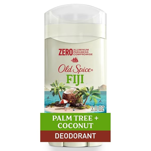 OLD SPICE ALUMINUM FREE DEODORANT FOR MEN, 24/7 LASTING FRESHNESS & LONG LASTING SCENT, 24/7 SWEAT & ODOR PROTECTION, FIJI WITH PALM TREE + COCONUT SCENT, 3.0 OZ