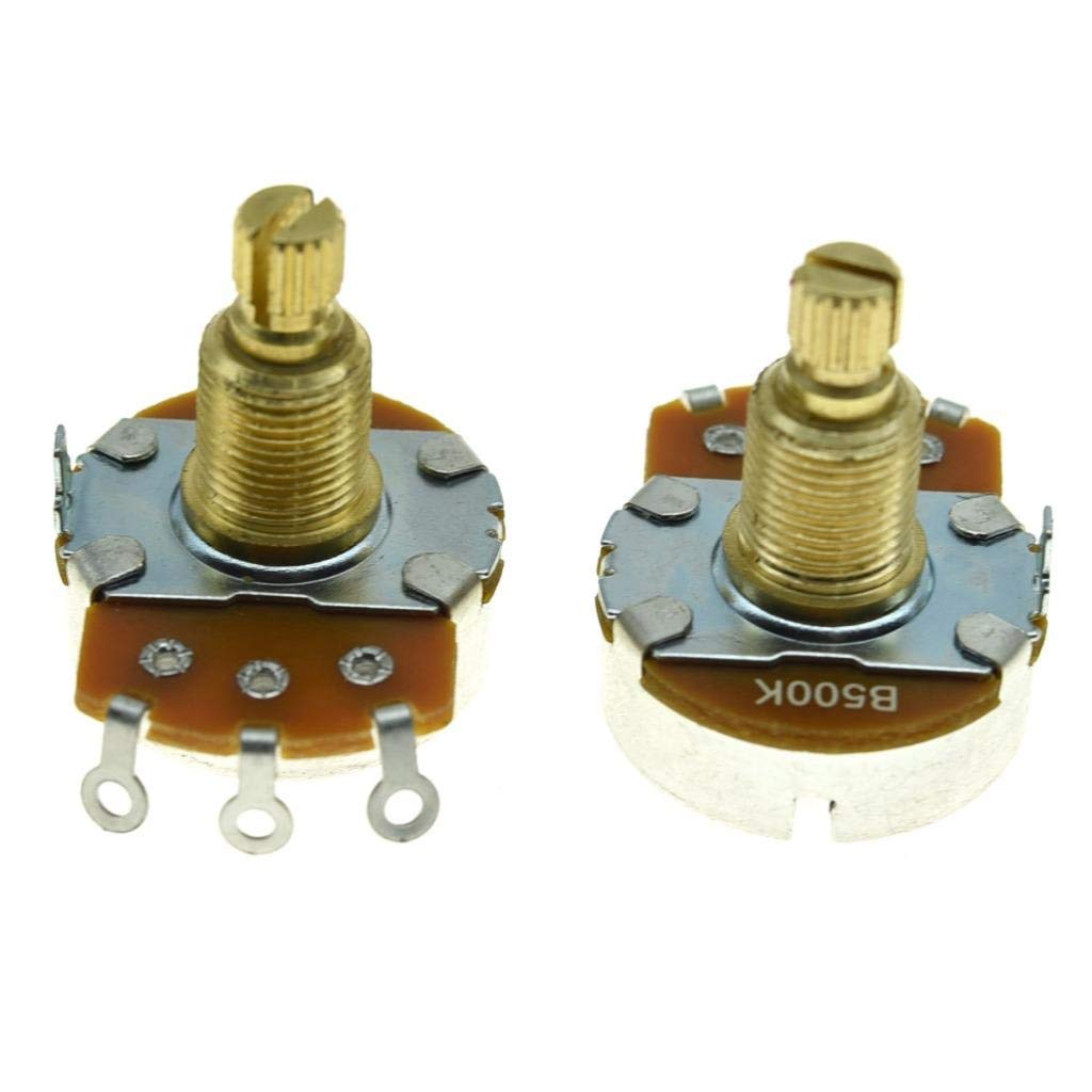 2-Pack Full Size Alpha Guitar Bass Pots Potentiometer with 19.5mm Brass Shaft Guitar Linear Pot B500K