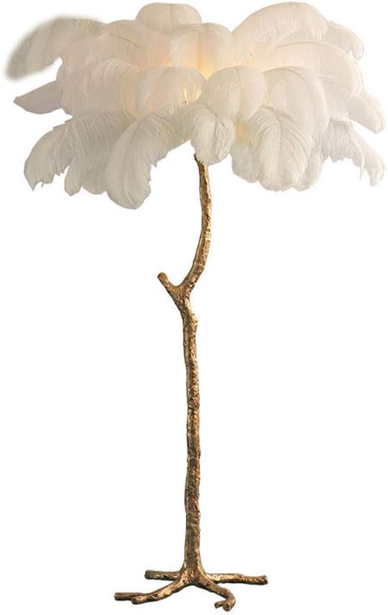 XMAGG Modern Floor Lamps, 60W LED Feather Gold Copper Brass Resin Floor Lamp Tripod Energy Saving Standing Lamp for Living Room Home Decor E14 [Energy Class A]