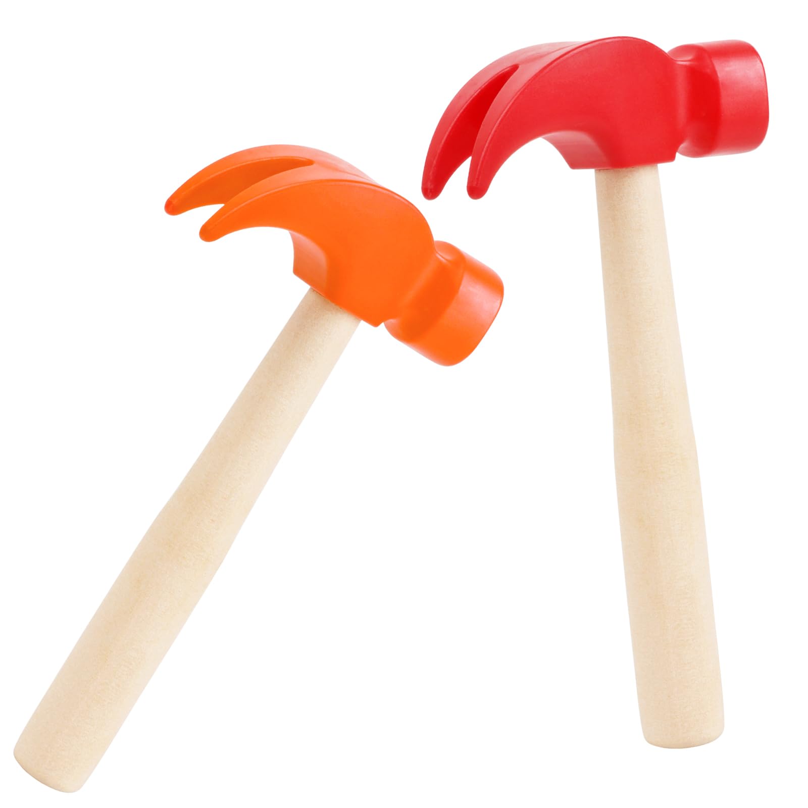 Photo 1 of 2 Pack Wooden Hammer Toys Simulation Hammers Maintenance Tools Educational Toys for Kids Birthday Party Games Supplies (Red + Orange)