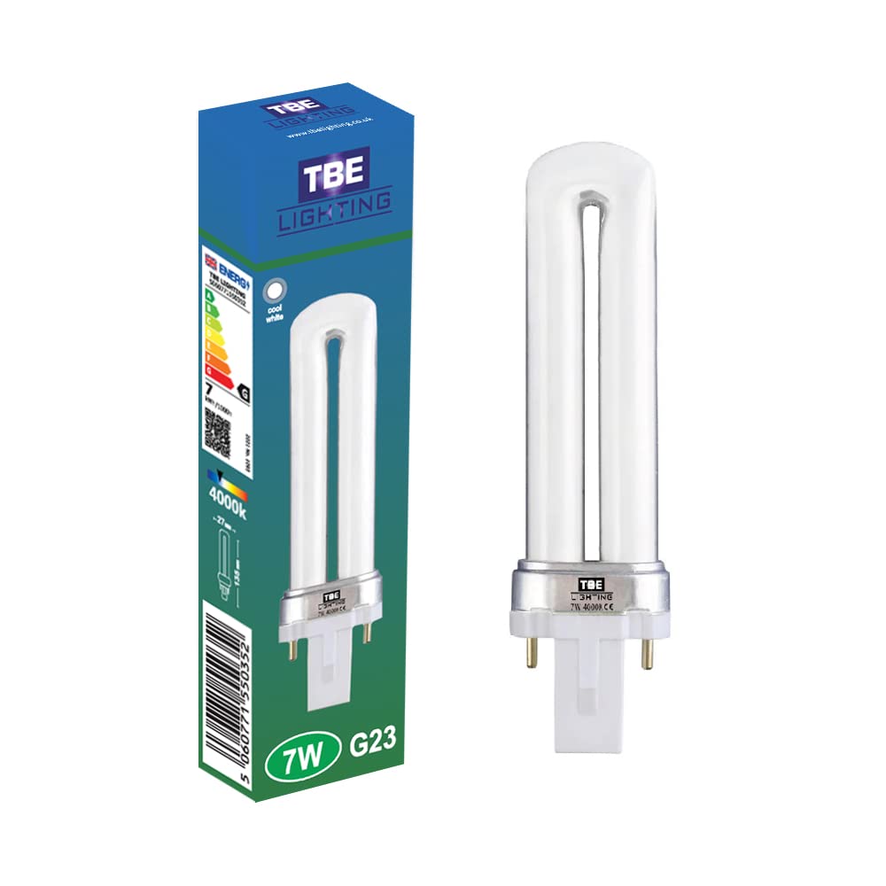 TBE LIGHTING 7w G23 2-Pin CFL Energy Saving Lamps - Cool White 4000K, 8000 Hour Life, 420 Lumen