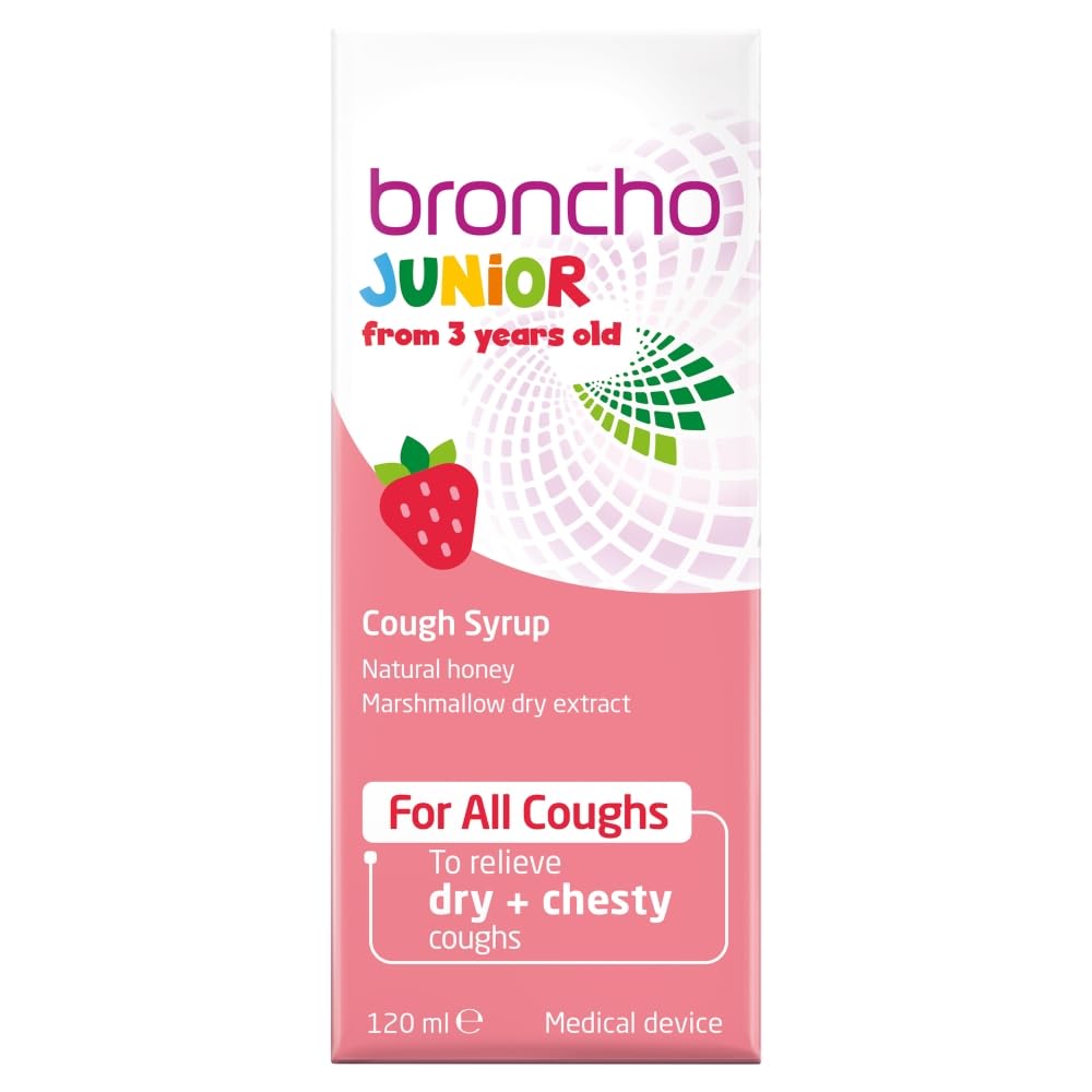 Broncho Junior Cough Syrup (120ml - 3 to 11 Years) - Cough Medicine for Children - Non Drowsy Cough Syrup for Kids - for Throat Mucus & Relief from Dry & Chesty Coughs - Alcohol Free