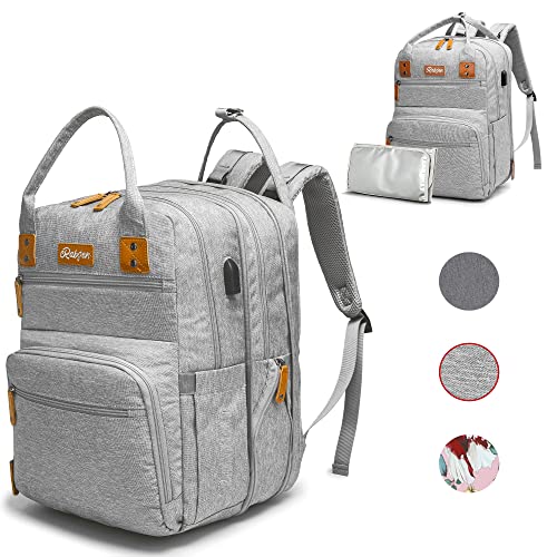 Photo 1 of Rabjen Diaper Bag Backpack, Transformable Baby Bag, Spacious Enough for Twins' Stuff, Multifunction Back Pack, Gray