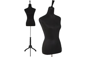 NCHANMAR Mannequin Body Female Dress Form Mannequin Torso with Stand for Display 60"-67" Height Adjustable for Sewing Wooden Base, Fiberglass Body(Black)