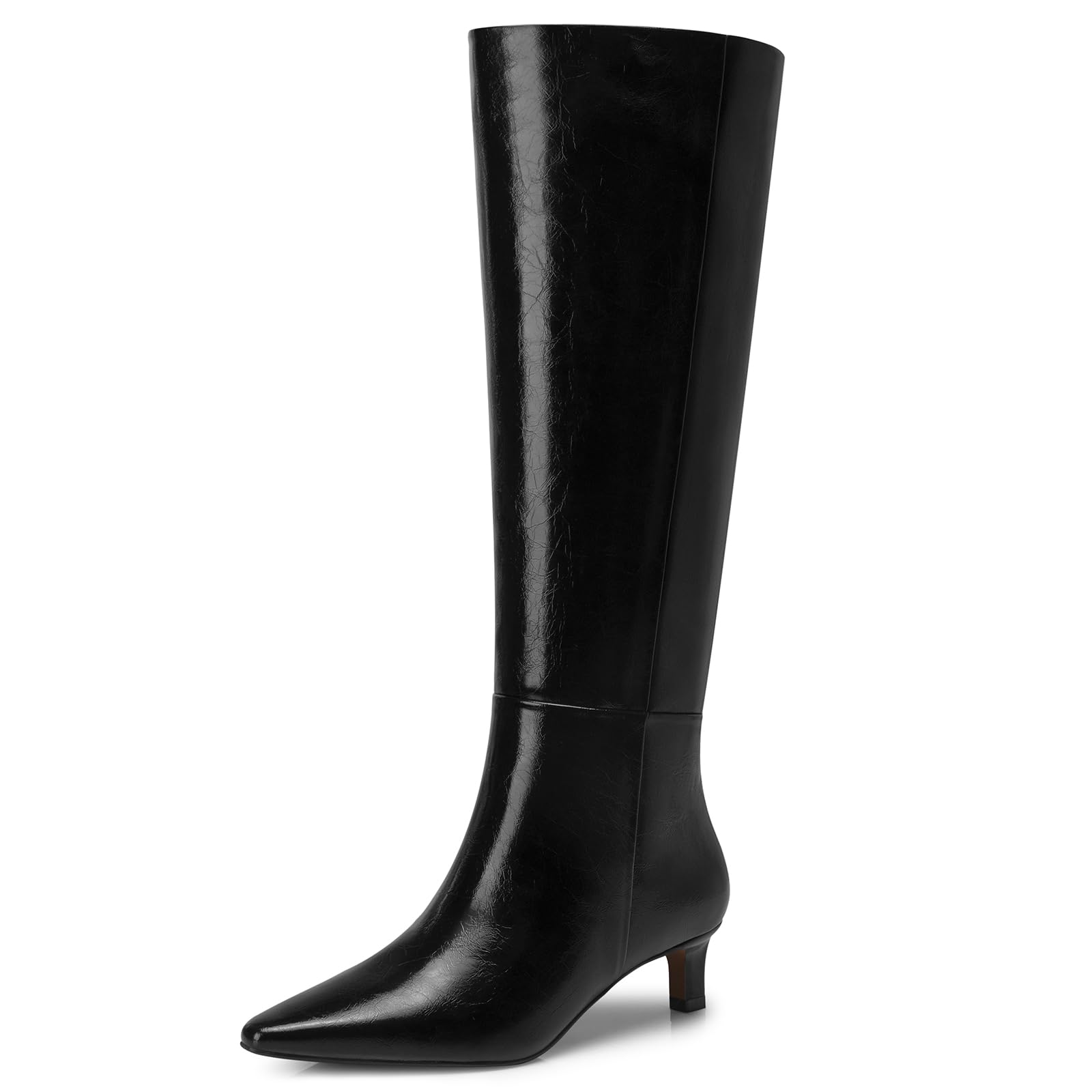 Photo 1 of CELLENZ Women's Knee High Boots: Fashion Kitten Low Heels Boot - Wide Calf Tall Boots for Women - Black Leather Heeled Fall Boot Size 7.5