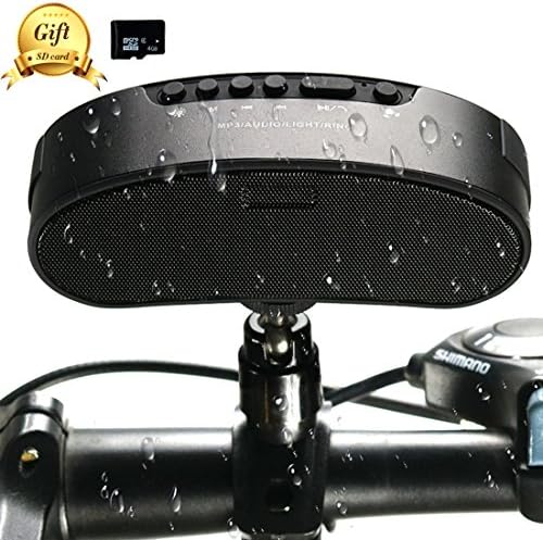 Wireless Shockproof Waterproof Bluetooth 4.0 hands-free calls Speaker with holder for bicycle ,The Bike Horns with FM radio function, adjustable LED light, Support micro SD card (Black)