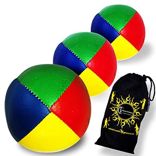 Flames 'N Games 4 Colour Leather Juggling Balls + Bag Set of 3 - Pro Juggling Balls for all abilities! *Price is for one set of 3 juggling balls* (Multicolor)