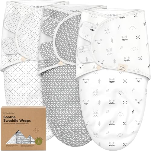 KeaBabies 3-Pack Organic Baby Swaddle Sleep Sack - Ergonomic Newborn Wrap 0-3 Months - Blanket for Infants (Nordic)