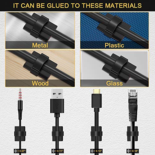 JIRVY Self Adhesive Cable Clips Black Management Wire Clip Cord Holder 100 Pack (Black) - Thumbnail 6