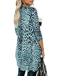 Ramoug - Chaqueta de manga larga ligera con estampado de leopardo para mujer