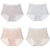 Owluny 4 PCS Women's Lace Panties Hipster Cotton Stretch Seamless Lightweight High Waist M One Size(Multicoloured)