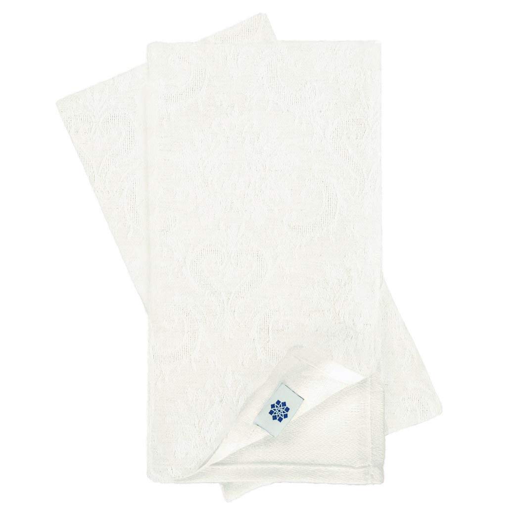 Linen & Cotton Set of 4 x Damask White Napkins Waverly, 46% Linen, 54% Cotton - 47 x 47 cm (18.8'' x 18.8'')