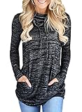 Womens Long Sleeve Cowl Neck Lightweight Blouse Shirts Tops Casual Loose Tunic Pullover Sweatshirt with Pockets Black S 4 6