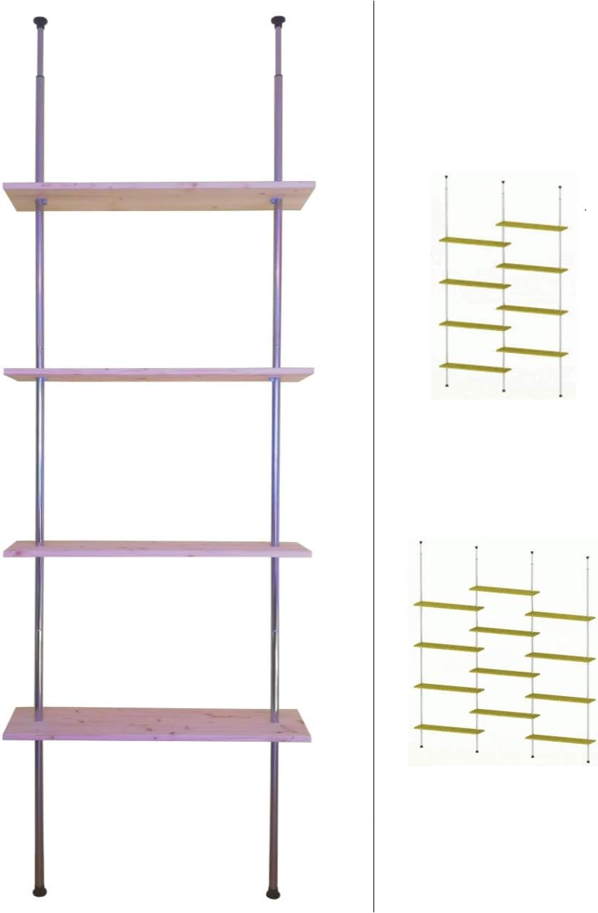 Teleskopregal Wandregal Regal ohne Bohren - 4 bis 12 Ablageböden Fichte