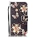 Urberry Iphone 7 Wallet Case, Black Flower Print Case for Iphone7, Shock-proof Case with a Free Screen Protector