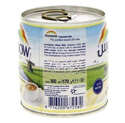Rainbow Evaporated Milk Full Cream Sterilized 6oz. 170gm each 12 Cans حليب أبو قوس مبخر كامل الدسم افضل صديق للشاي