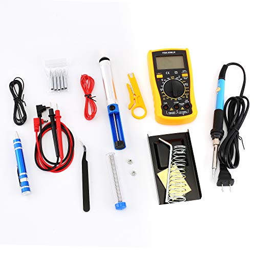 Zoostliss Soldering Iron Kit 60W Adjustable Temperature Welding Tool, Digital Multimeter, Soldering Iron Tips, Desoldering Pump Wire Stripper Cutter Tweezers Soldering Iron Stand Electronic Wire - Thumbnail 3
