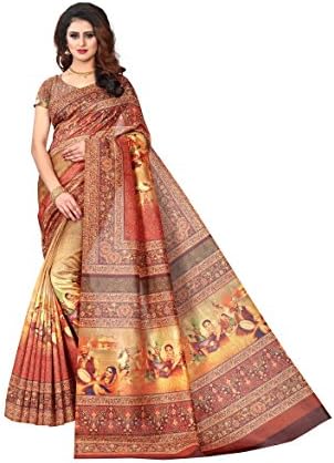 Silk Zone Women's Kalamkari Digital Print Silk Saree With Blouse (KLD0006_Multi-Coloured_Free Size)