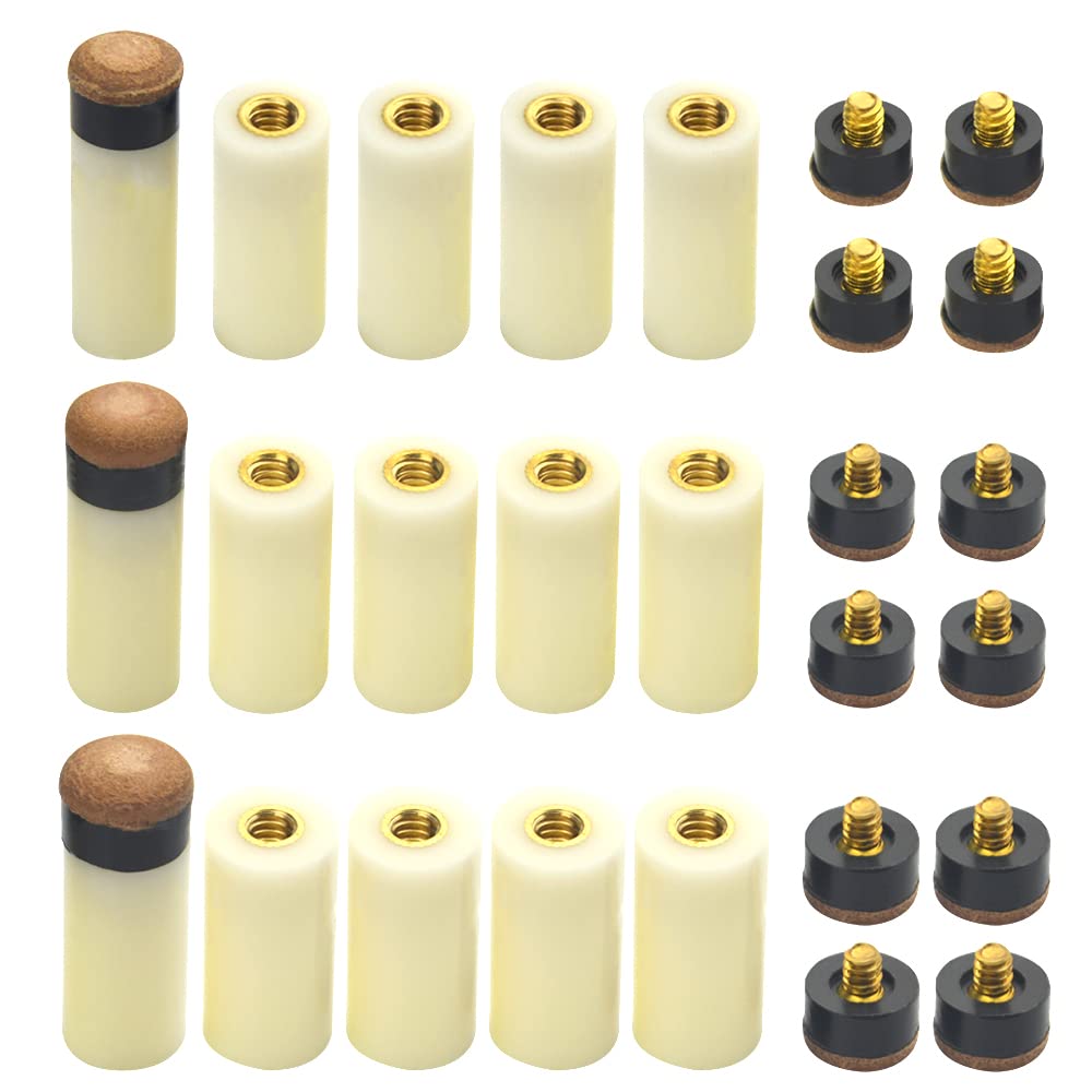 WMYCONGCONG 15 Sets 11/12/13mm Billiard Cue Tips Replacement with Pool Cue Stick Ferrules Screw On Pool Cue Tips Replacement kit