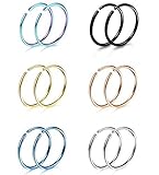 Thunaraz 6 Pairs Non Pierced Stainless Steel Fake Nose Ring Septum Lip Helix Cartilage Tragus Ear Clip Hoop Rings 20G