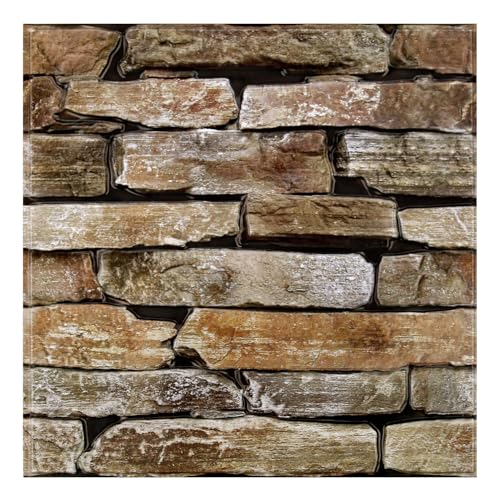 Commomy 10pcs Faux Stone 3D Wall Panels - 11.8" x 11.8"Self Adhesive Wall Tiles Lightweight Thin PVC Brick Stone Wallpaper for Interior Kitchen,Bedroom,Living Room,Fireplace