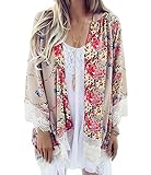 Relipop Women's Sheer Chiffon Blouse Loose Tops Kimono Floral Print Cardigan (XXX-Large, Beige)
