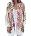 Relipop Women's Sheer Chiffon Blouse Loose Tops Kimono Floral Print Cardigan (XXX-Large, Beige)