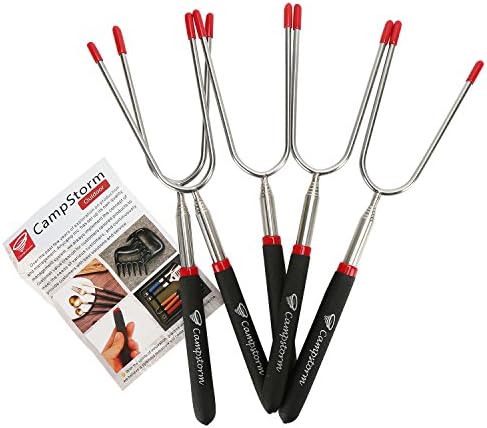 Marshmallow Roasting Sticks, 34 Inch Extendable Telescoping Forks for Hotdog Roasting Sticks &amp; S'mores Sticks, Premium Campfire Set of 5 Pack Campfire Accessories for Camping Bonfire &amp; Cookware Kit