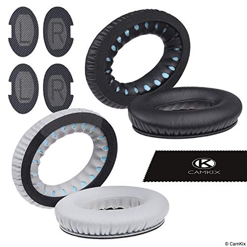 CamKix Ear Pads Replacement Compatible with Bose QuietComfort/SoundTrue / SoundLink Around-Ear Headphones – Set of 2 Pairs (Black and Grey) – Models: QC35 II, QC35, QC25, QC15, QC2, AE2, AE2I, AE2W
