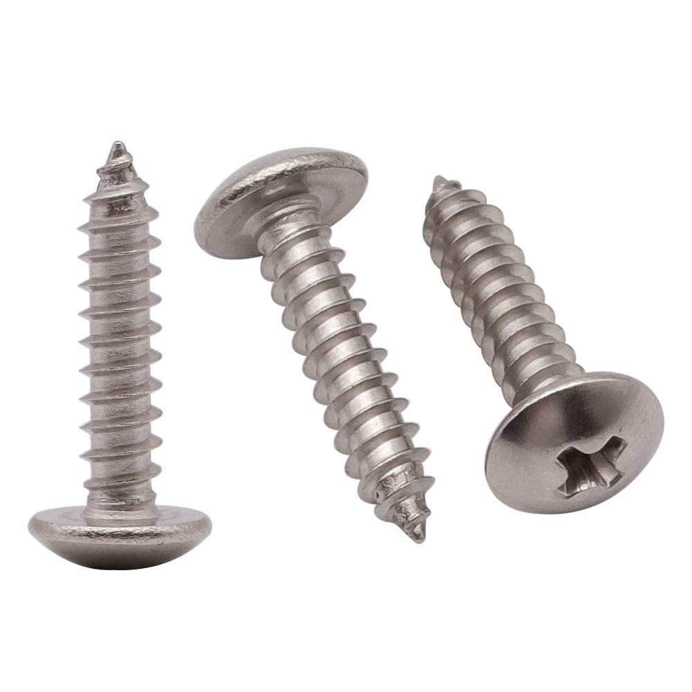 Photo 1 of #6 x 1/2" Stainless Steel Truss Head Self Tapping Screws, 304 SS (18-8), Phillips Drive, Corrosion Resistant Screws for Wood, Metal & Sheet Metal Projects, 100 Pack