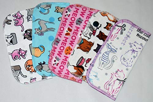 1 Ply Printed Flannel Washable.-The cats meow- Set Napkins 8x8 inches 5 Pack - Little Wipes (R) Flannel