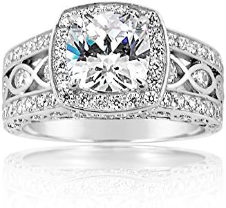 925 Sterling Silver Square CZ with Surrounding Stones Engagement Ring, Thicker Band (8)