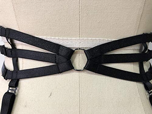 BODY CAGE Women's Leg Garters for Stockings Harness Suspenders Belt Punk Gothic Dance Lingerie Accessories Stockings Garter Belt (Black)