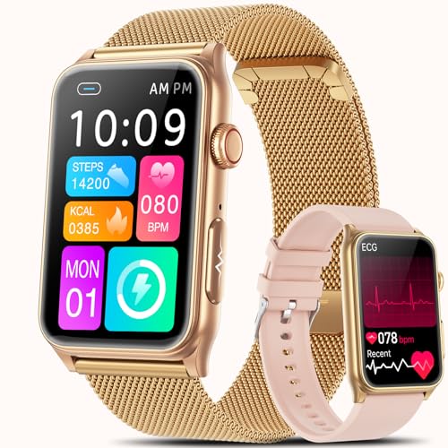 Marsyu 2026 Women's Smartwatch with ECG/Blood Pressure/HRV/Sleep Monitor/BMI, 1.57 Inch Health Watch with Phone Function, 24H Blood Pressure Monitor, Uric Acid, Heart Rate Monitor, SpO2, Menstrual